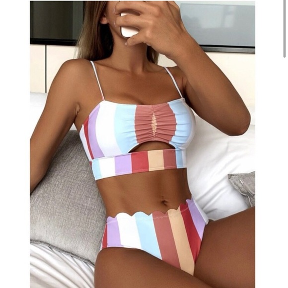 Other - 🎉LAST ONE🎉Color block striped scalloped bikini set